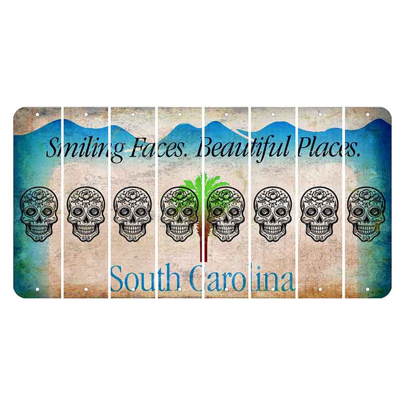 South Carolina Smiling Faces Cut License Plate Strips (Set of 8) Sugar Skull