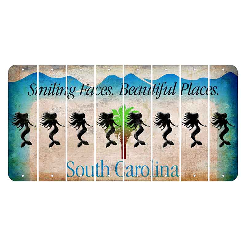 South Carolina Smiling Faces Cut License Plate Strips (Set of 8) Mermaid