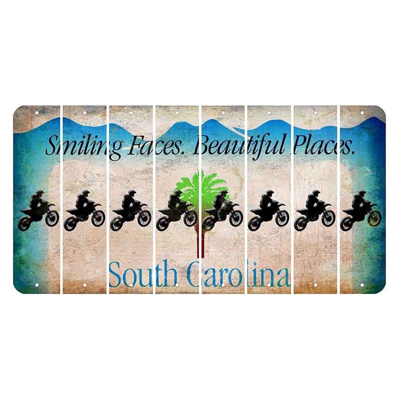 South Carolina Smiling Faces Cut License Plate Strips (Set of 8) Dirtbike Rider