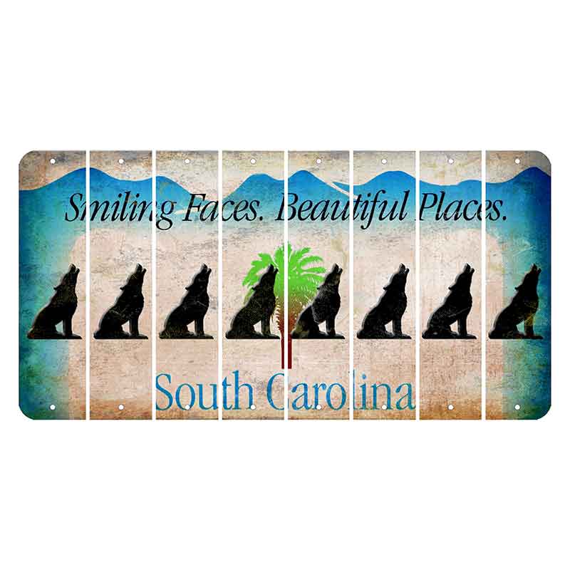 South Carolina Smiling Faces Cut License Plate Strips (Set of 8) Howling Wolf