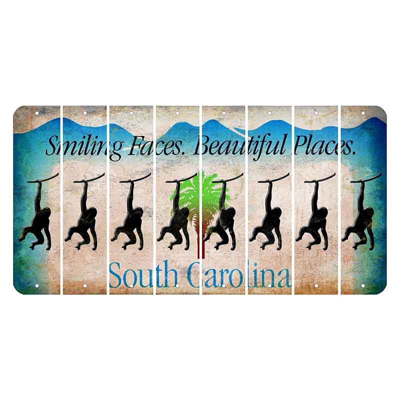 South Carolina Smiling Faces Cut License Plate Strips (Set of 8) Monkey