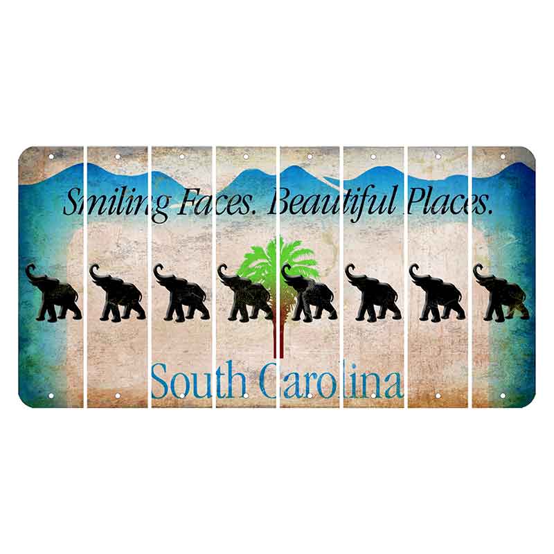 South Carolina Smiling Faces Cut License Plate Strips (Set of 8) Elephant