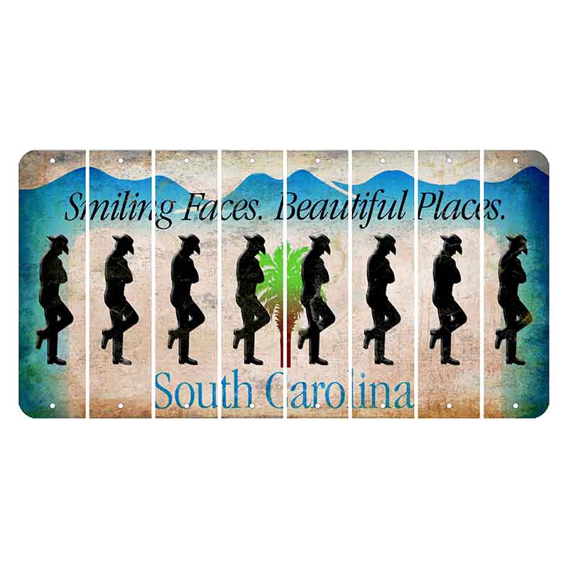 South Carolina Smiling Faces Cut License Plate Strips (Set of 8) Cowboy - Leaning