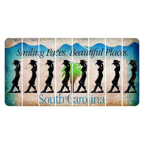 South Carolina Smiling Faces Cut License Plate Strips (Set of 8) Cowgirl - Leaning