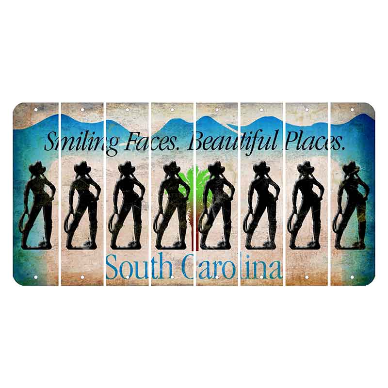 South Carolina Smiling Faces Cut License Plate Strips (Set of 8) Cowgirl