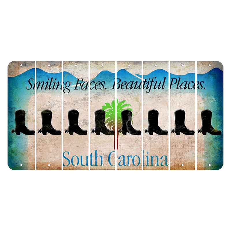 South Carolina Smiling Faces Cut License Plate Strips (Set of 8) Cowboy Boot