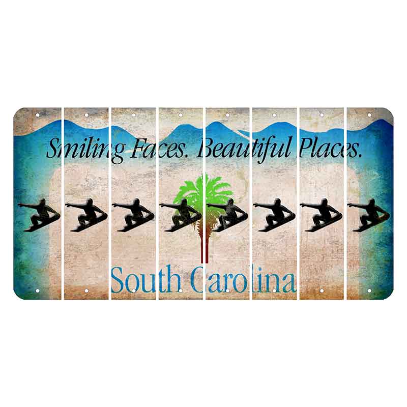 South Carolina Smiling Faces Cut License Plate Strips (Set of 8) Snowboarder