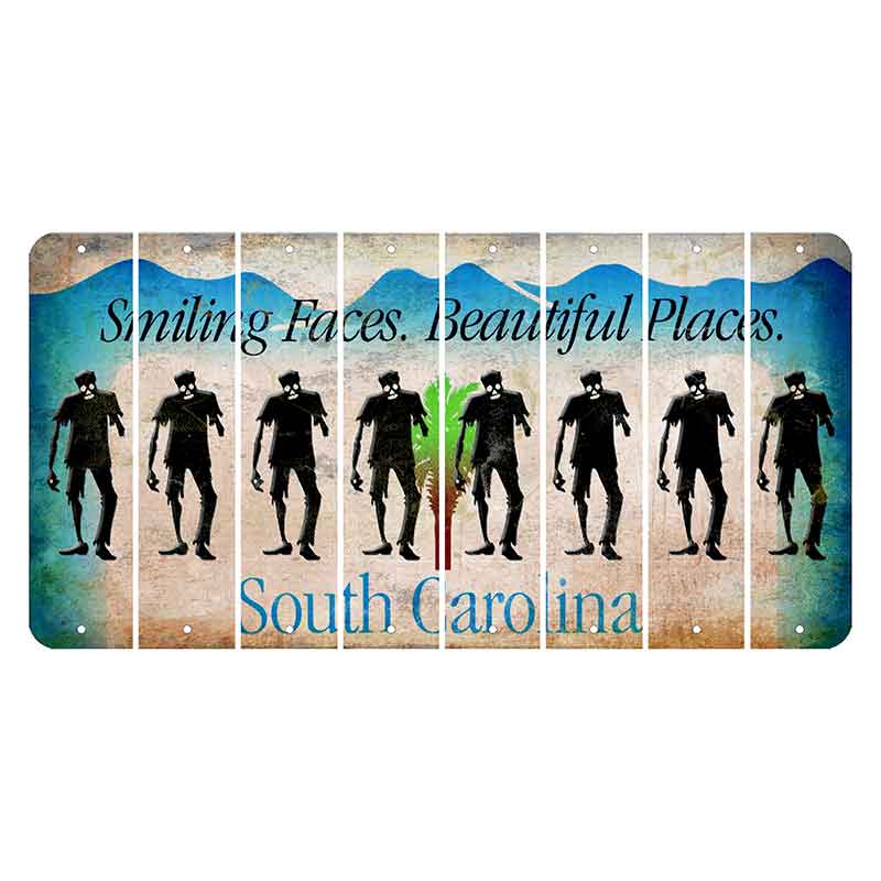 South Carolina Smiling Faces Cut License Plate Strips (Set of 8) Zombie