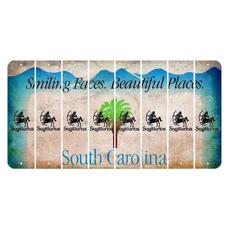 South Carolina Smiling Faces Cut License Plate Strips (Set of 8) Zodiac Sign - Sagittarius