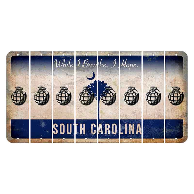 South Carolina While I Breathe Cut License Plate Strips (Set of 8) Grenade