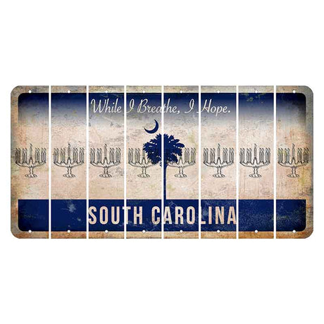 South Carolina While I Breathe Cut License Plate Strips (Set of 8) Menorah