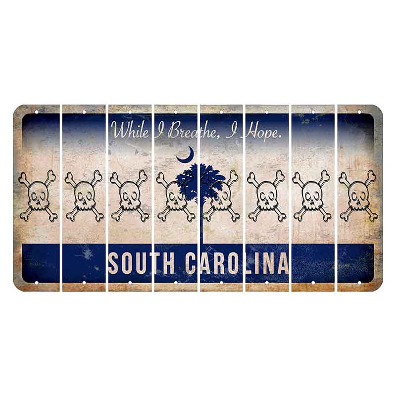 South Carolina While I Breathe Cut License Plate Strips (Set of 8) Skull & Bones