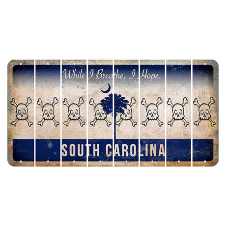 South Carolina While I Breathe Cut License Plate Strips (Set of 8) Skull & Bones