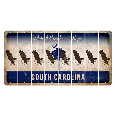 South Carolina While I Breathe Cut License Plate Strips (Set of 8) Bald Eagle