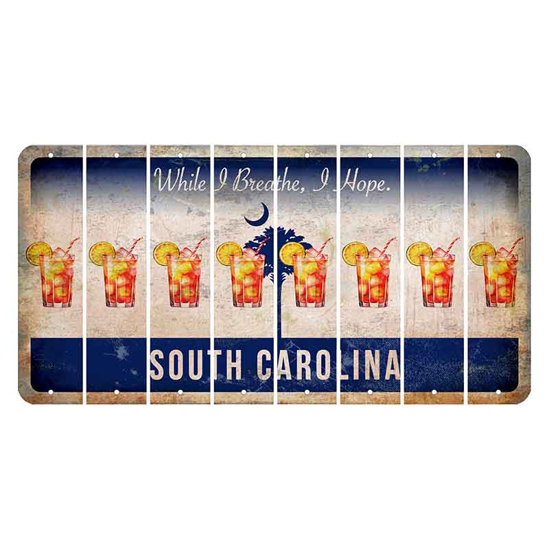 South Carolina While I Breathe Cut License Plate Strips (Set of 8) Cocktail