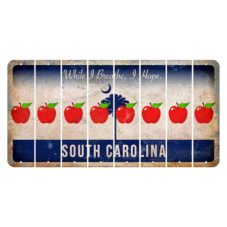 South Carolina While I Breathe Cut License Plate Strips (Set of 8) Apple