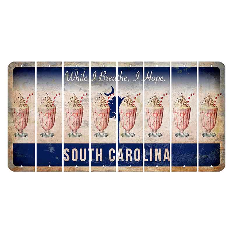 South Carolina While I Breathe Cut License Plate Strips (Set of 8) Milkshake