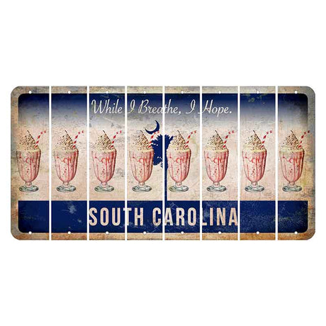 South Carolina While I Breathe Cut License Plate Strips (Set of 8) Milkshake