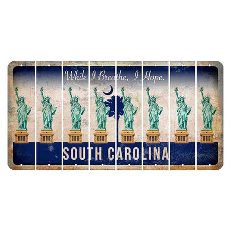 South Carolina While I Breathe Cut License Plate Strips (Set of 8) Statue of Liberty