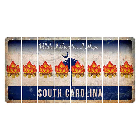 South Carolina While I Breathe Cut License Plate Strips (Set of 8) Campfire