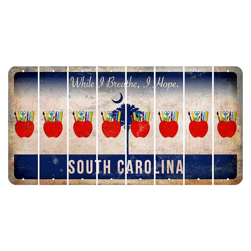 South Carolina While I Breathe Cut License Plate Strips (Set of 8) Teacher Apple