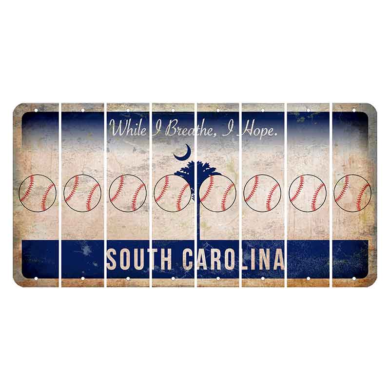 South Carolina While I Breathe Cut License Plate Strips (Set of 8) Baseball