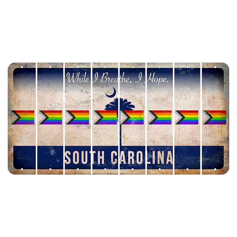 South Carolina While I Breathe Cut License Plate Strips (Set of 8) LGBTQ Flag