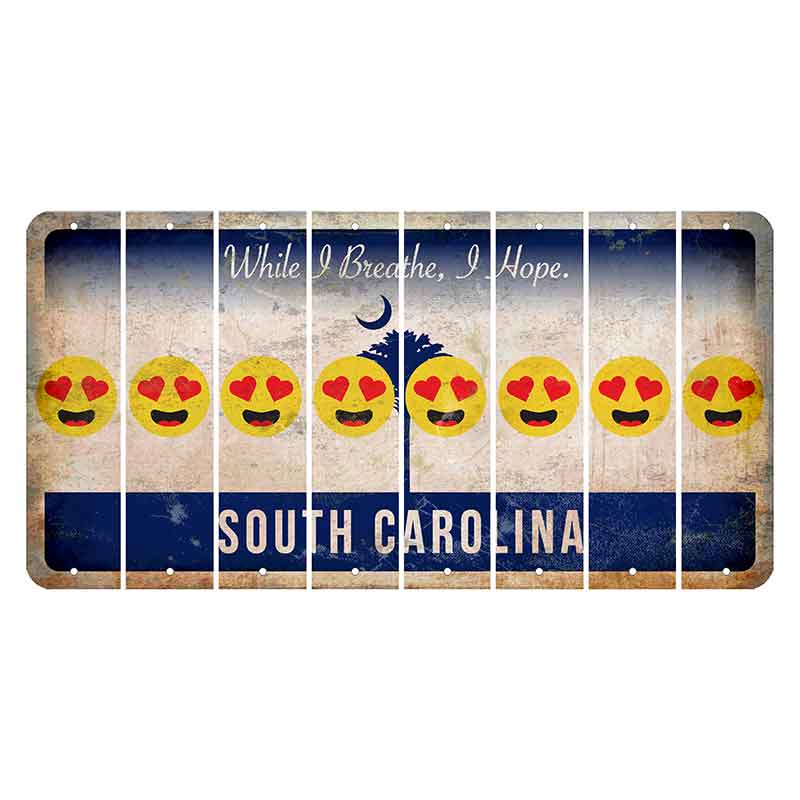 South Carolina While I Breathe Cut License Plate Strips (Set of 8) Emoji - Heart Eyes