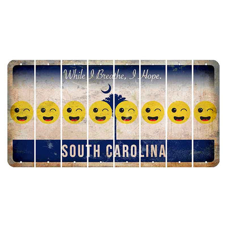 South Carolina While I Breathe Cut License Plate Strips (Set of 8) Emoji - Winking