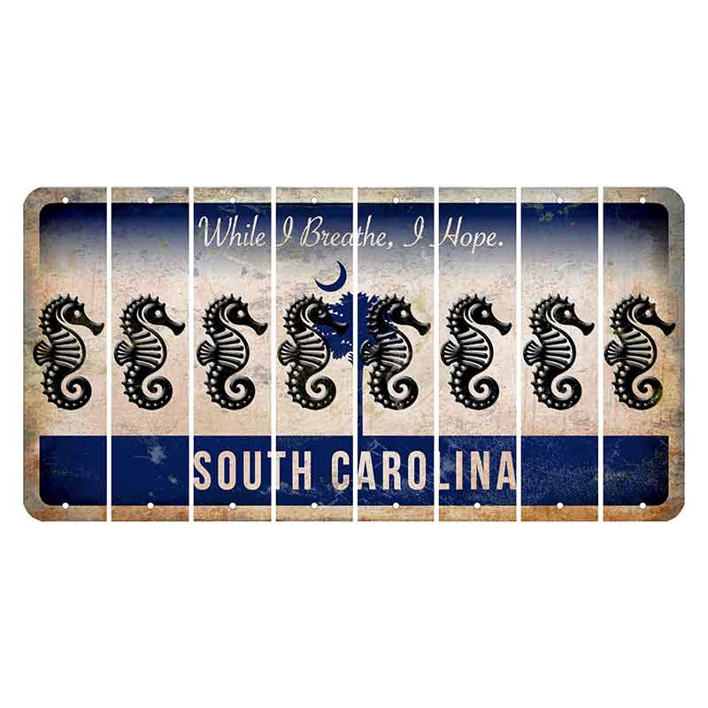 South Carolina While I Breathe Cut License Plate Strips (Set of 8) Seahorse