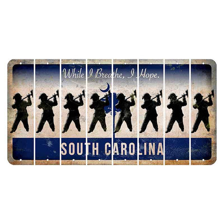 South Carolina While I Breathe Cut License Plate Strips (Set of 8) Fireman with Axe