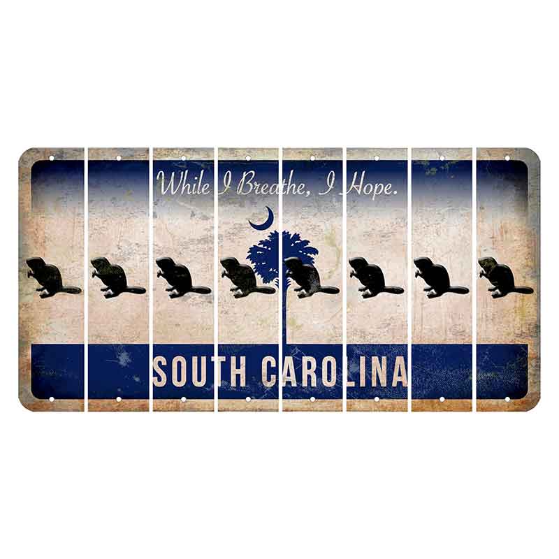 South Carolina While I Breathe Cut License Plate Strips (Set of 8) Beaver