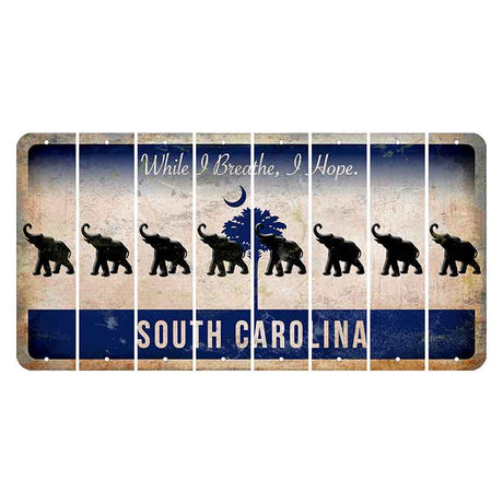 South Carolina While I Breathe Cut License Plate Strips (Set of 8) Elephant