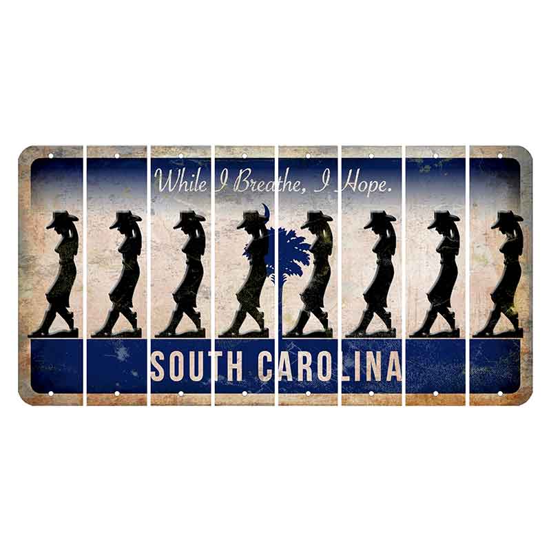 South Carolina While I Breathe Cut License Plate Strips (Set of 8) Cowgirl - Leaning