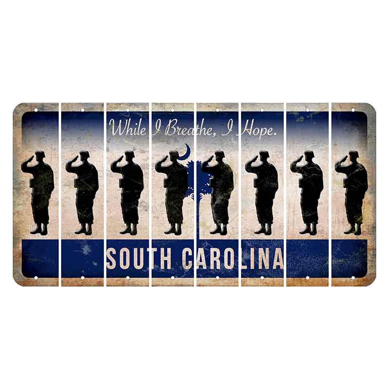 South Carolina While I Breathe Cut License Plate Strips (Set of 8) Soldier - Saluting