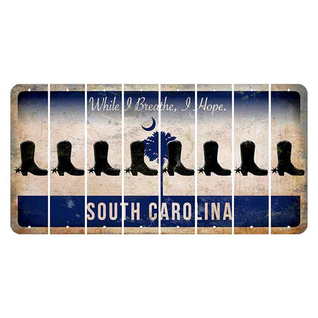 South Carolina While I Breathe Cut License Plate Strips (Set of 8) Cowboy Boot