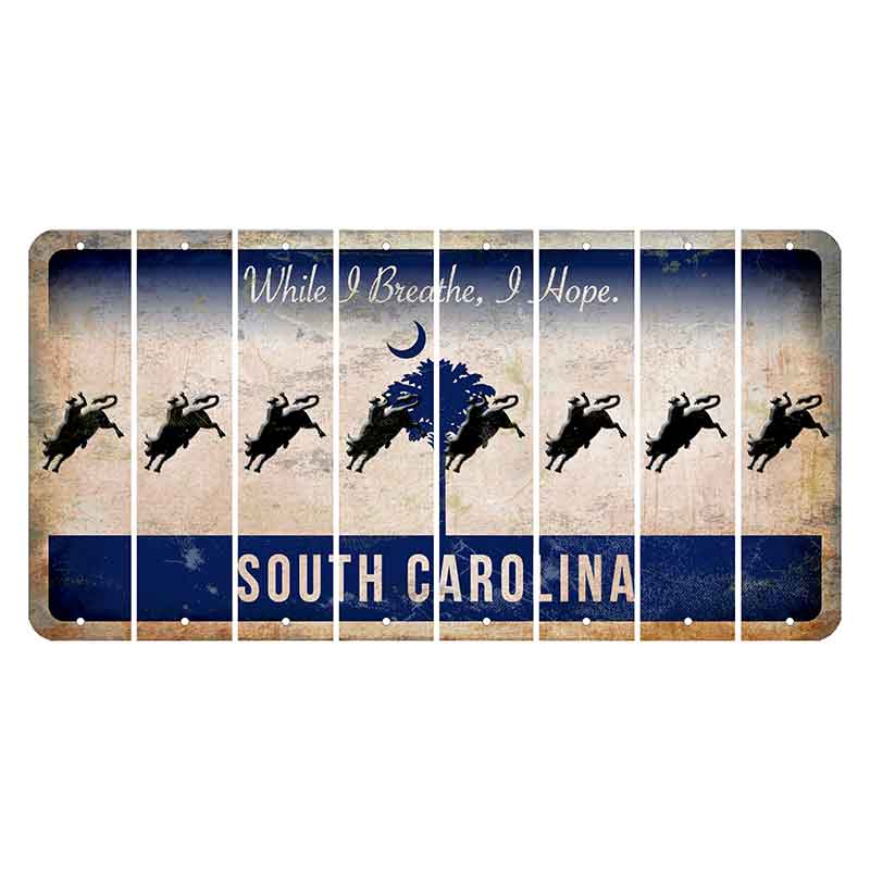 South Carolina While I Breathe Cut License Plate Strips (Set of 8) Bull Rider