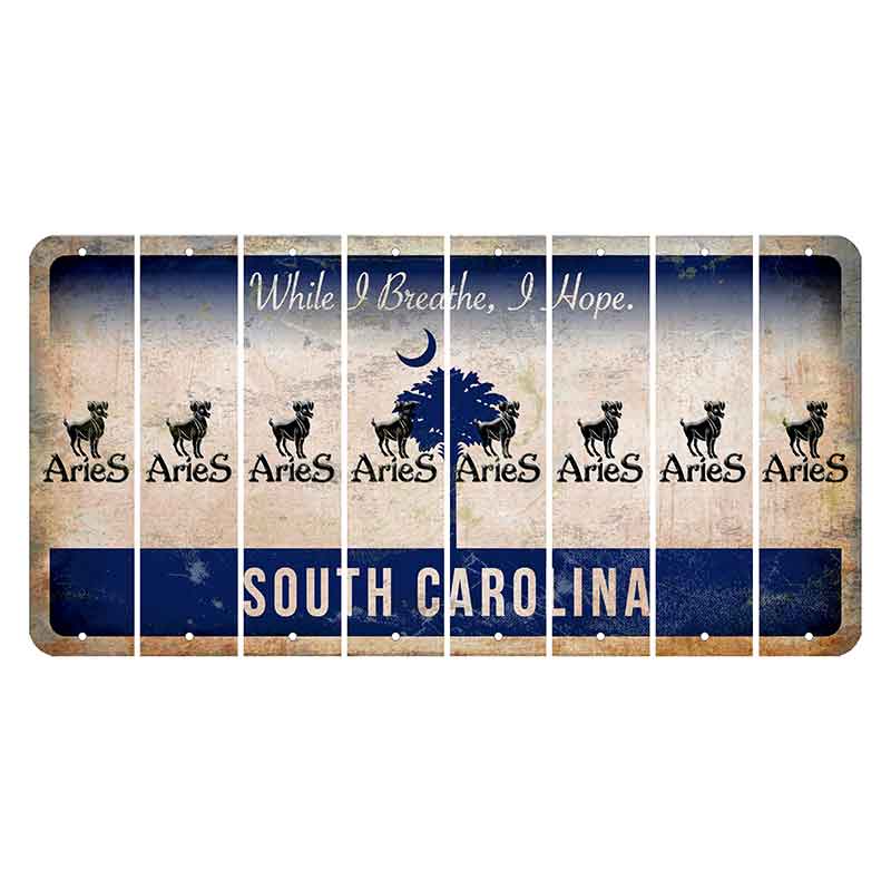 South Carolina While I Breathe Cut License Plate Strips (Set of 8) Zodiac Sign - Aries