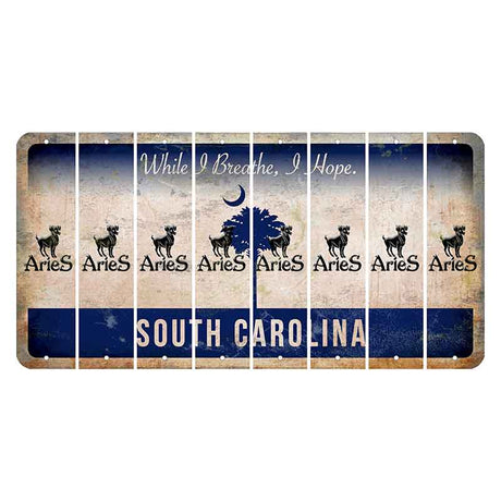 South Carolina While I Breathe Cut License Plate Strips (Set of 8) Zodiac Sign - Aries