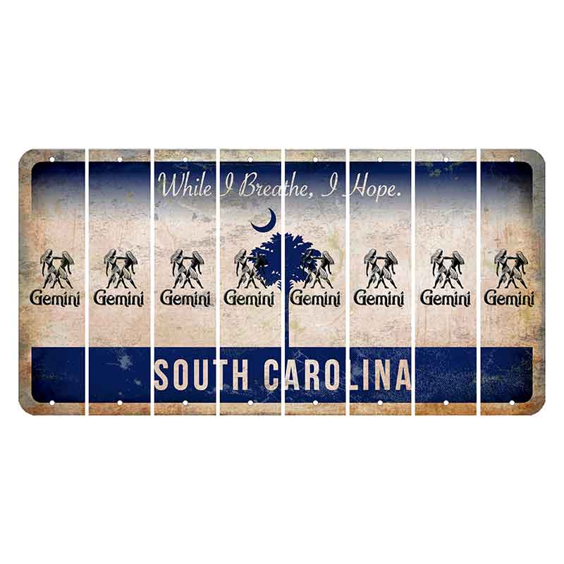 South Carolina While I Breathe Cut License Plate Strips (Set of 8) Zodiac Sign - Gemini