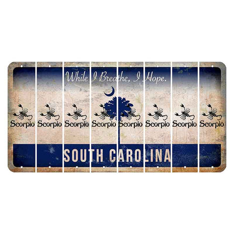 South Carolina While I Breathe Cut License Plate Strips (Set of 8) Zodiac Sign - Scorpio