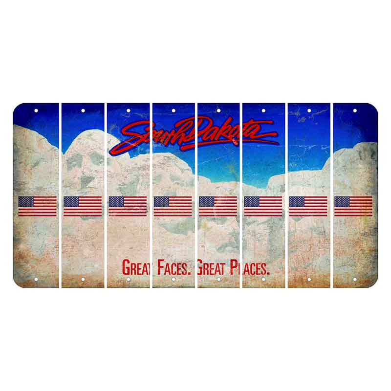 South Dakota Great Faces Great Places Cut License Plate Strips (Set of 8) American Flag