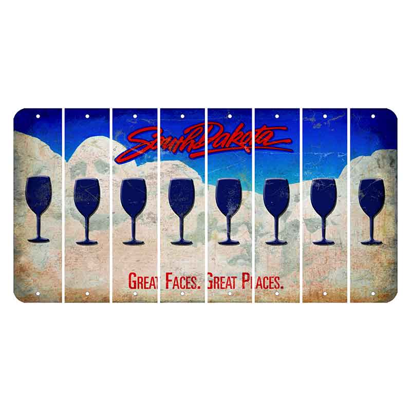 South Dakota Great Faces Great Places Cut License Plate Strips (Set of 8) Wine Glass