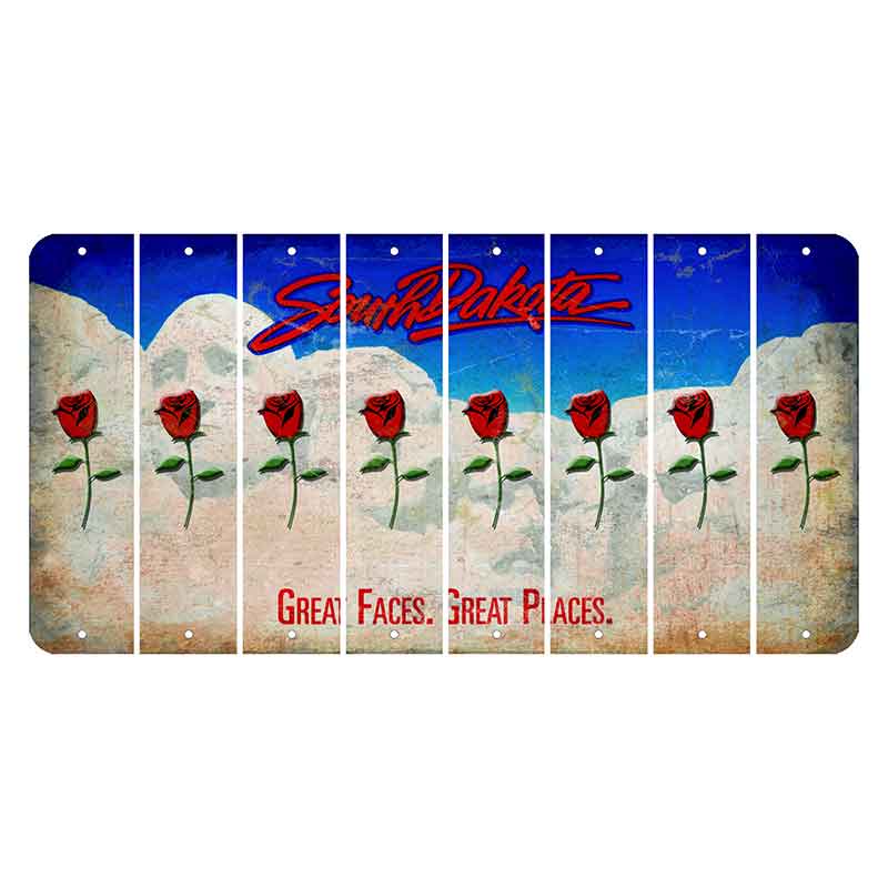 South Dakota Great Faces Great Places Cut License Plate Strips (Set of 8) Red Rose