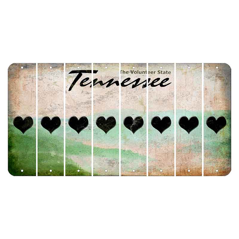 Tennessee Green Rolling Hills Cut License Plate Strips (Set of 8) Heart