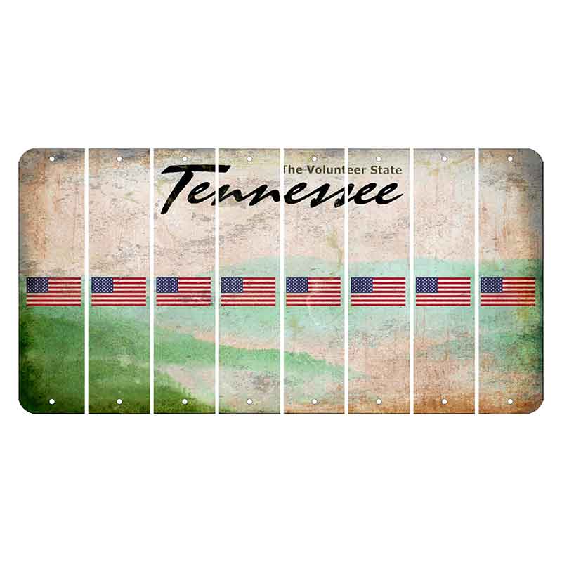 Tennessee Green Rolling Hills Cut License Plate Strips (Set of 8) American Flag