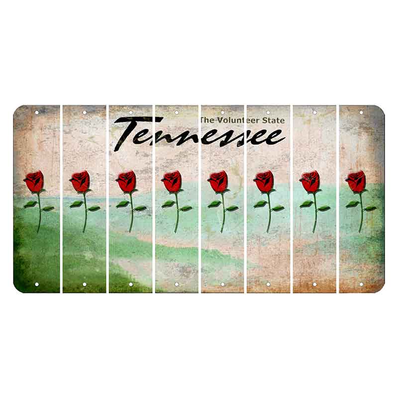 Tennessee Green Rolling Hills Cut License Plate Strips (Set of 8) Red Rose