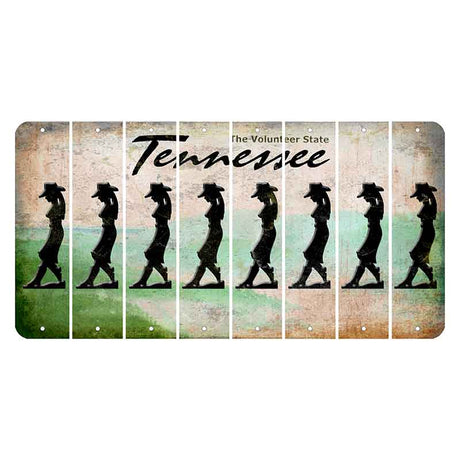 Tennessee Green Rolling Hills Cut License Plate Strips (Set of 8) Cowgirl - Leaning