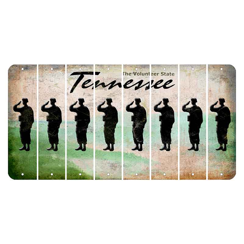 Tennessee Green Rolling Hills Cut License Plate Strips (Set of 8) Soldier - Saluting