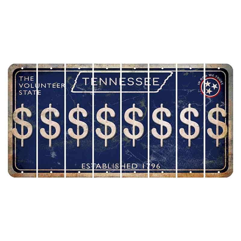 Tennessee Blue Cut License Plate Strips (Set of 8) Dollar Sign